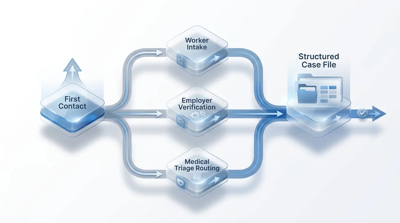 AI workers' compensation intake workflow from first contact to case file