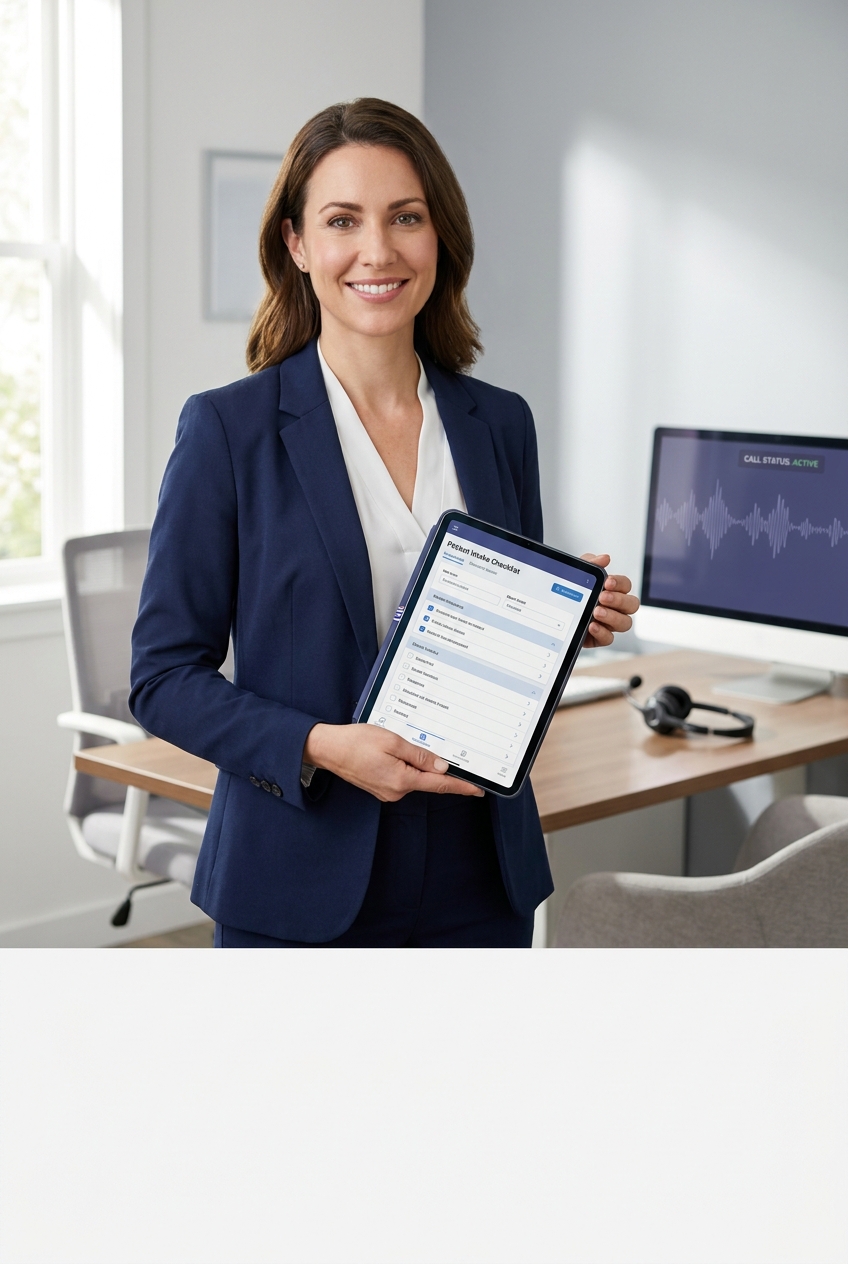 Clinic operations lead reviewing a patient intake checklist after a voice AI interview